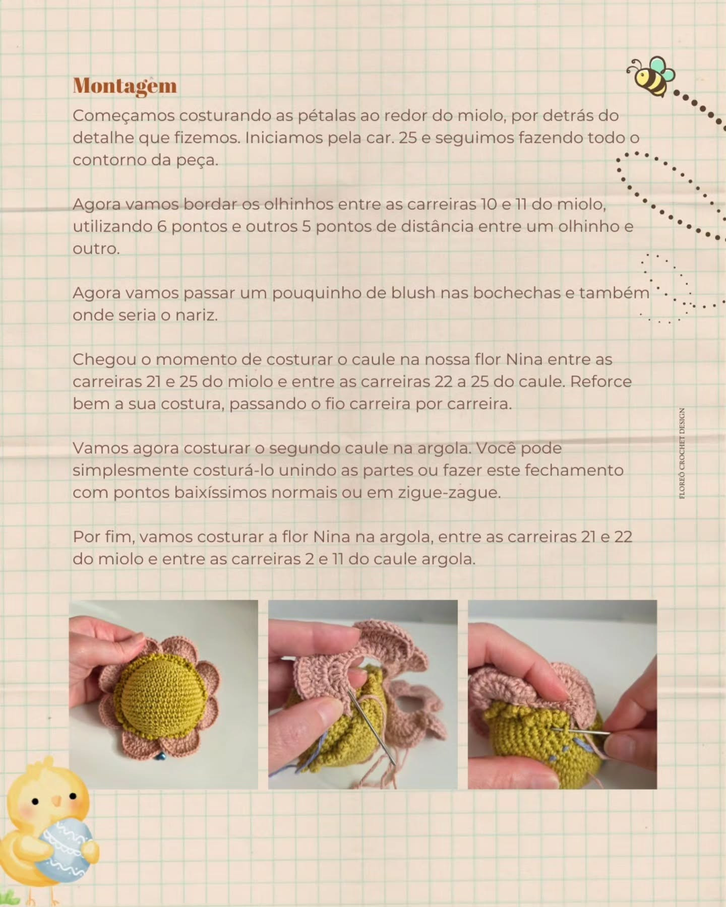 Nina, a doce florzinha: Receita Gratuita de Flor Amigurumi com Argola e Caule