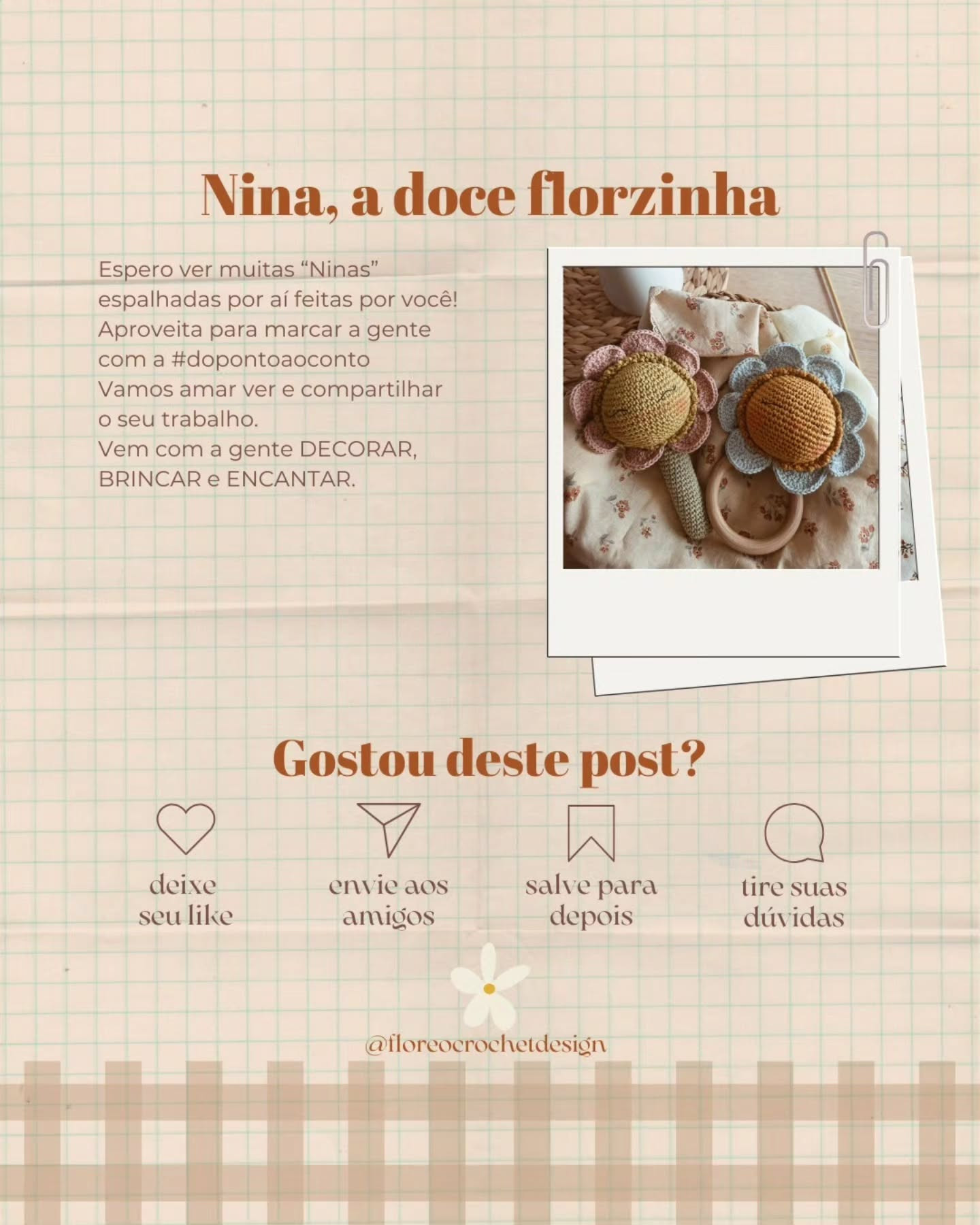 Nina, a doce florzinha: Receita Gratuita de Flor Amigurumi com Argola e Caule