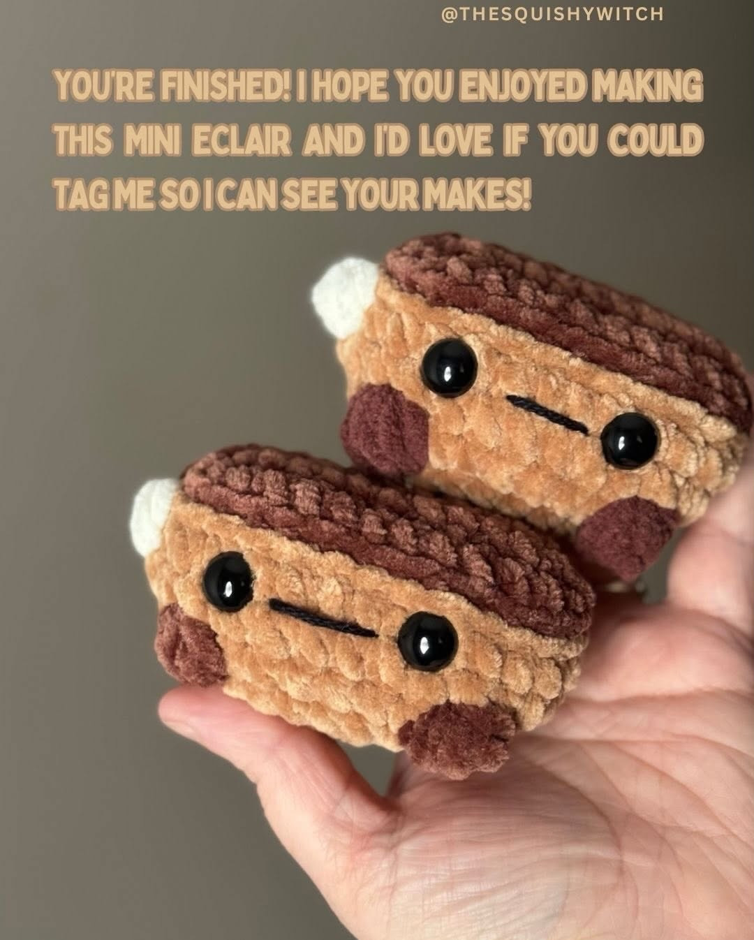 No-Sew Mini Eclair Crochet Pattern - Free Amigurumi Food Doll with Bobble Stitch Instructions