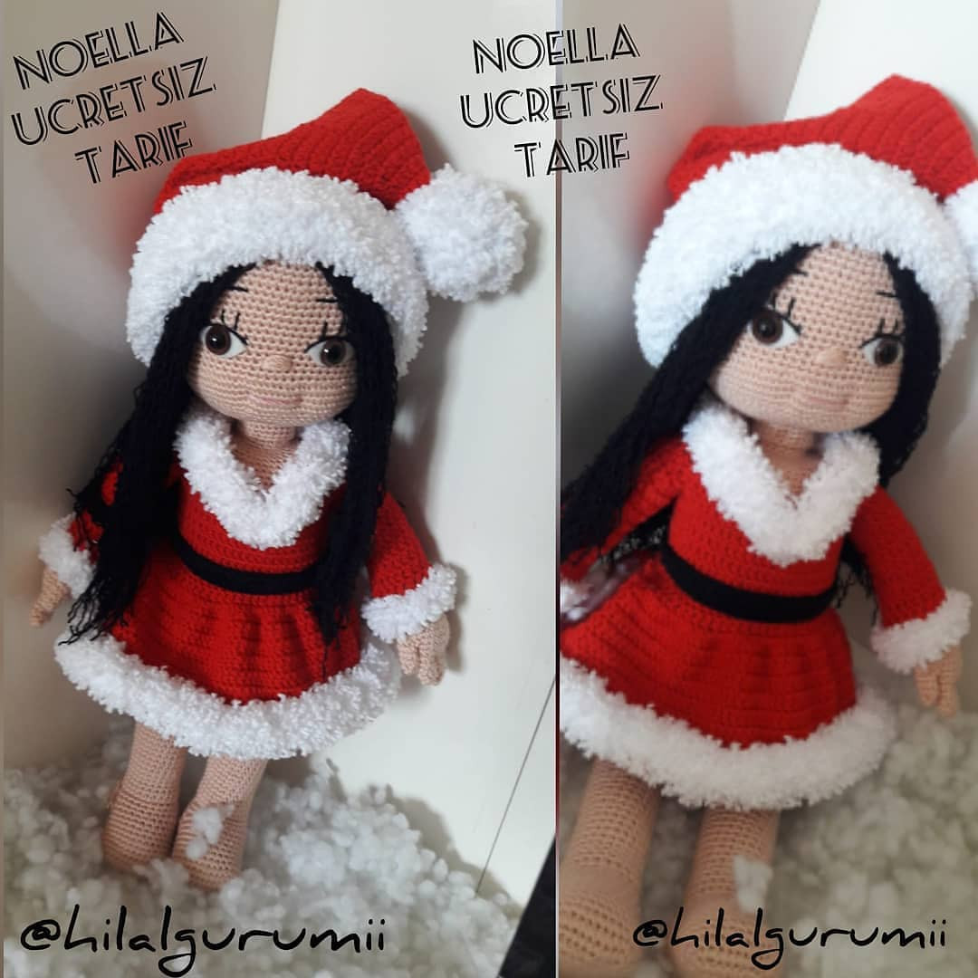 Noel Kizi: Búp bê Amigurumi trang phục Giáng sinh màu đỏ trắng, kèm hướng dẫn móc chi tiết từng phần
