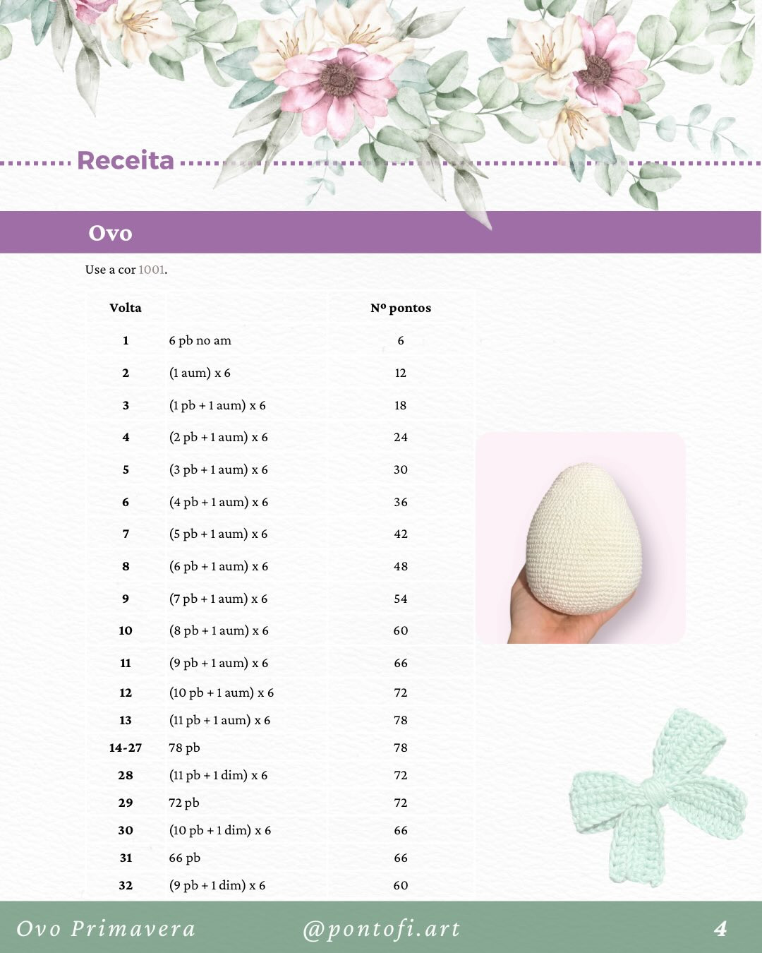 Ovo Primavera: Padrão Amigurumi Decorativo com Flores e Laço