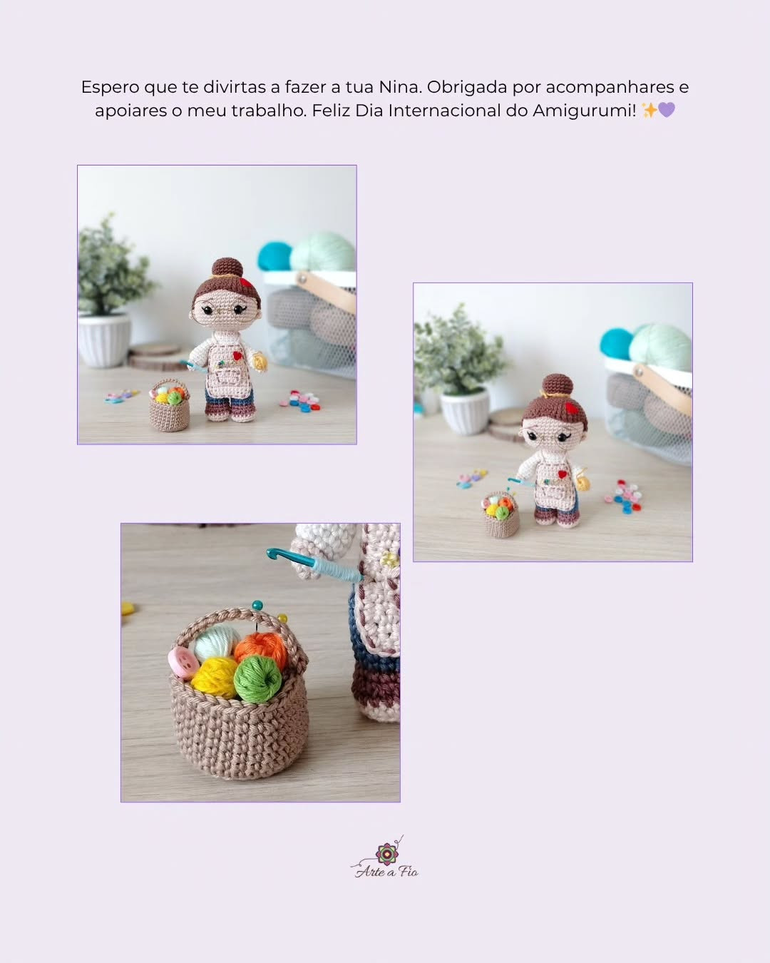Padrão Gratuito de Amigurumi Nina: Búp bê Móc Len Mặc Áo Yếm và Kính
