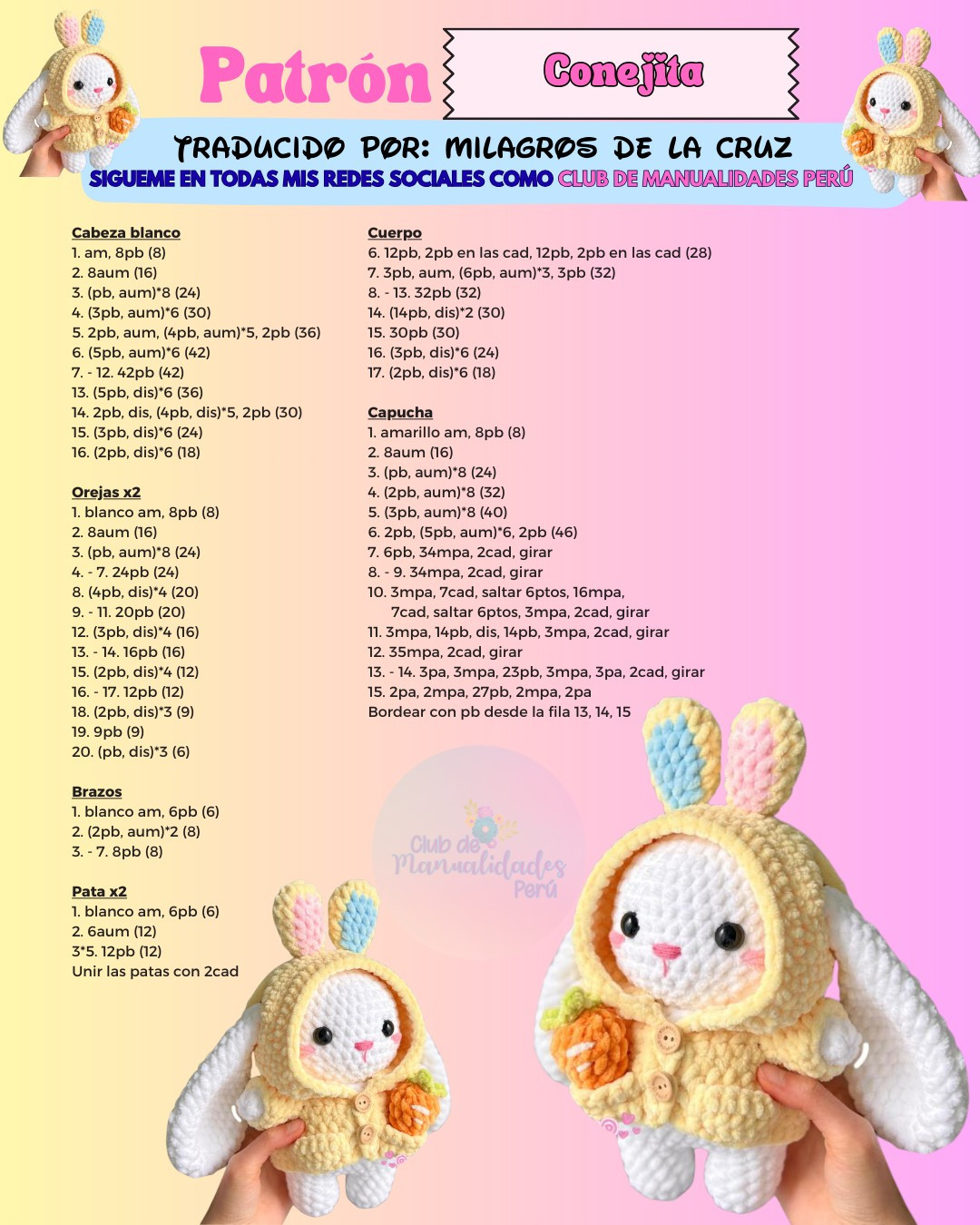 Patrón Amigurumi Conejita: Tutorial de Búho Loro con Capucha Amarilla y Zanahoria