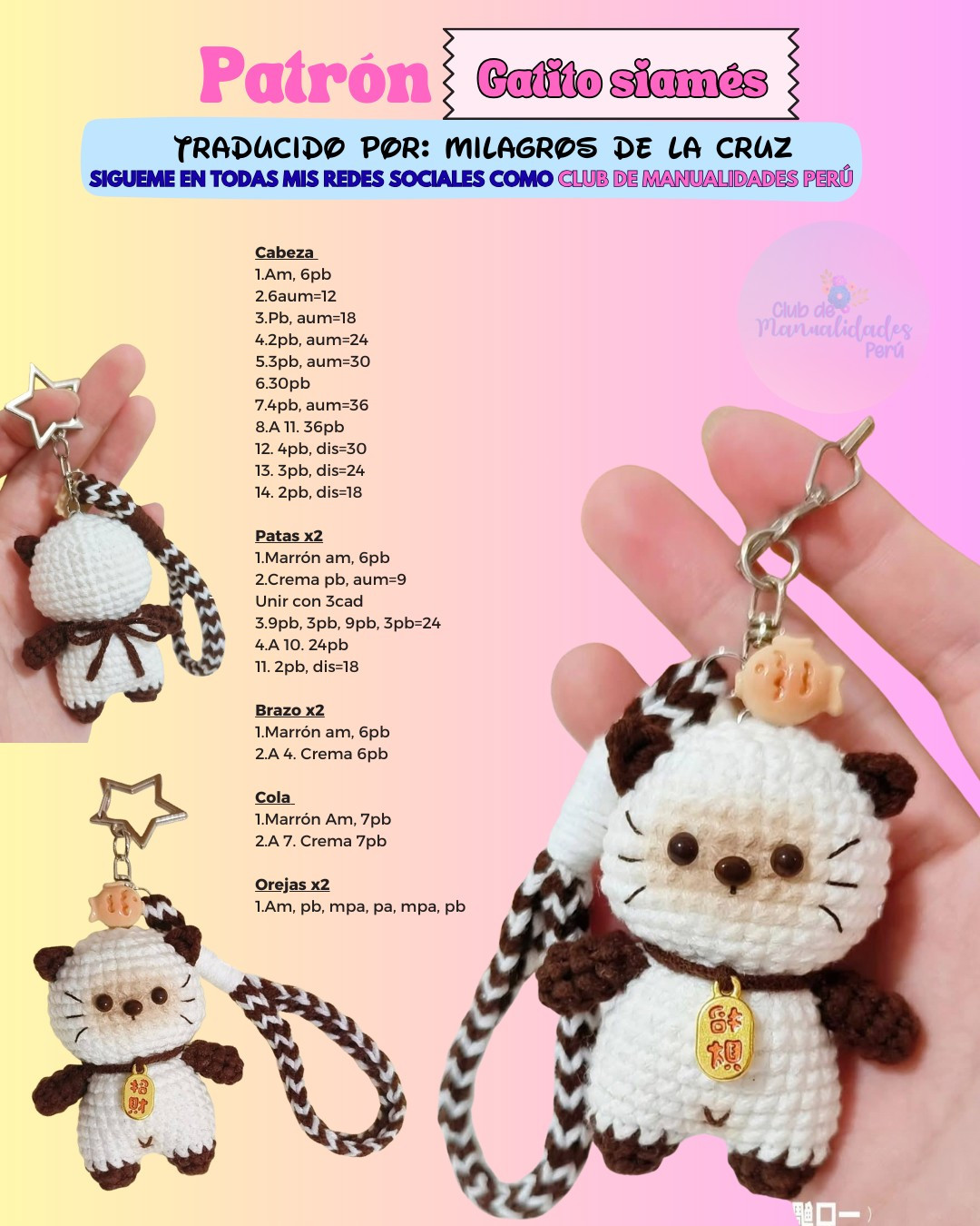 Patrón Amigurumi Gatito Siamés: Patrón de gato siamés tejido a crochet con instrucciones detalladas