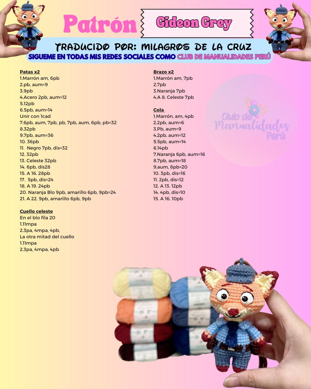 Patrón Amigurumi Gideon Grey Fox Police Officer Crochet Pattern