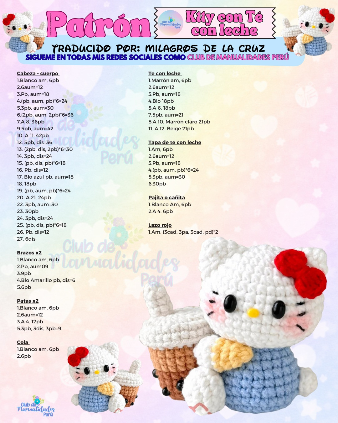 Patrón Amigurumi Hello Kitty con Té con Leche