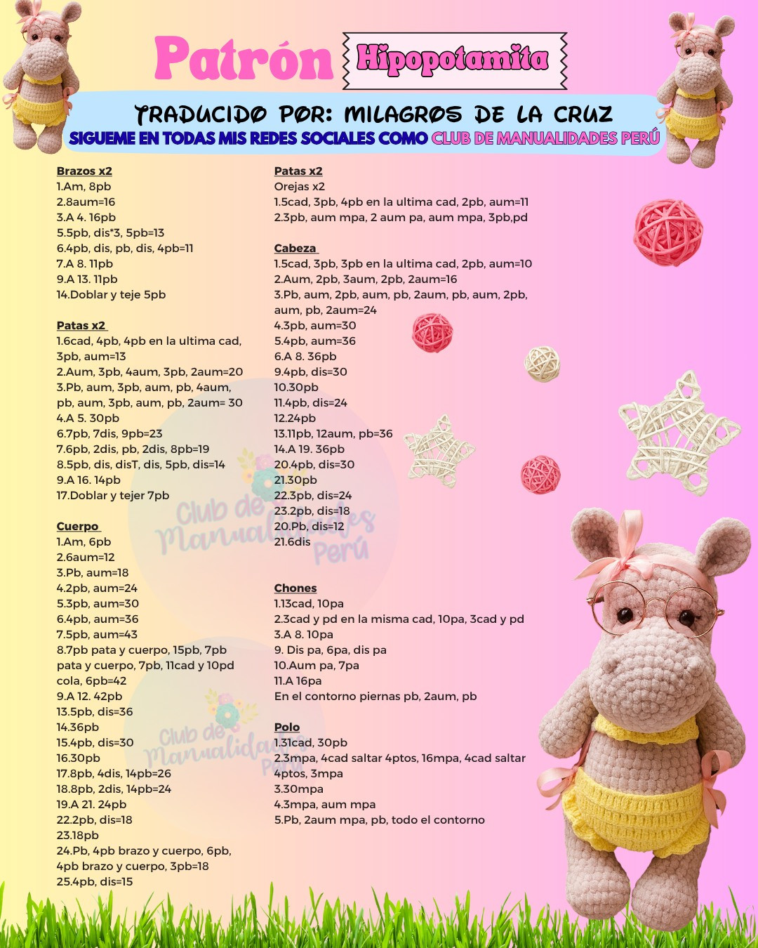 Patrón Amigurumi Hipopotamita: Guía de Tejido Completo con Instrucciones Paso a Paso