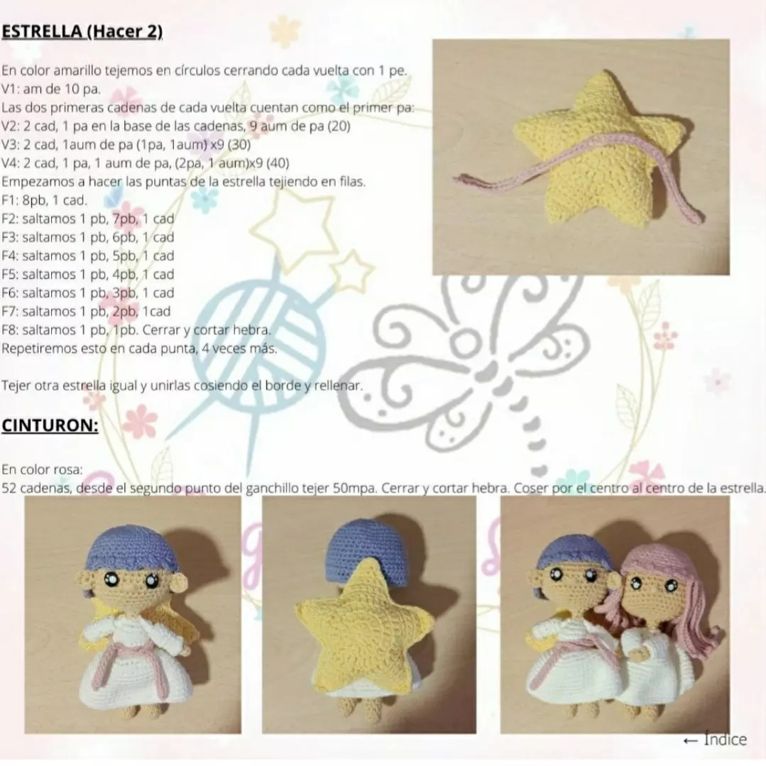 Patrón Amigurumi Kiki y Lala: Little Twin Stars - Búp bê sinh đôi móc len dễ thương với hướng dẫn chi tiết từng bước
