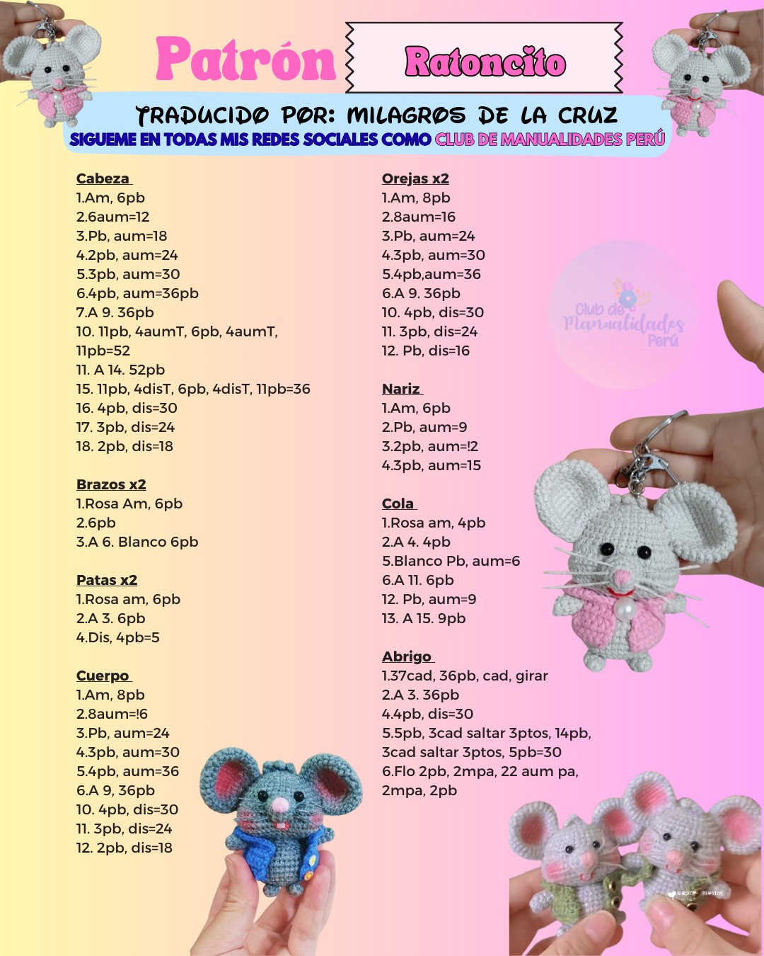 Patrón Amigurumi Ratoncito: Tutorial paso a paso para tejer ratoncito lindo