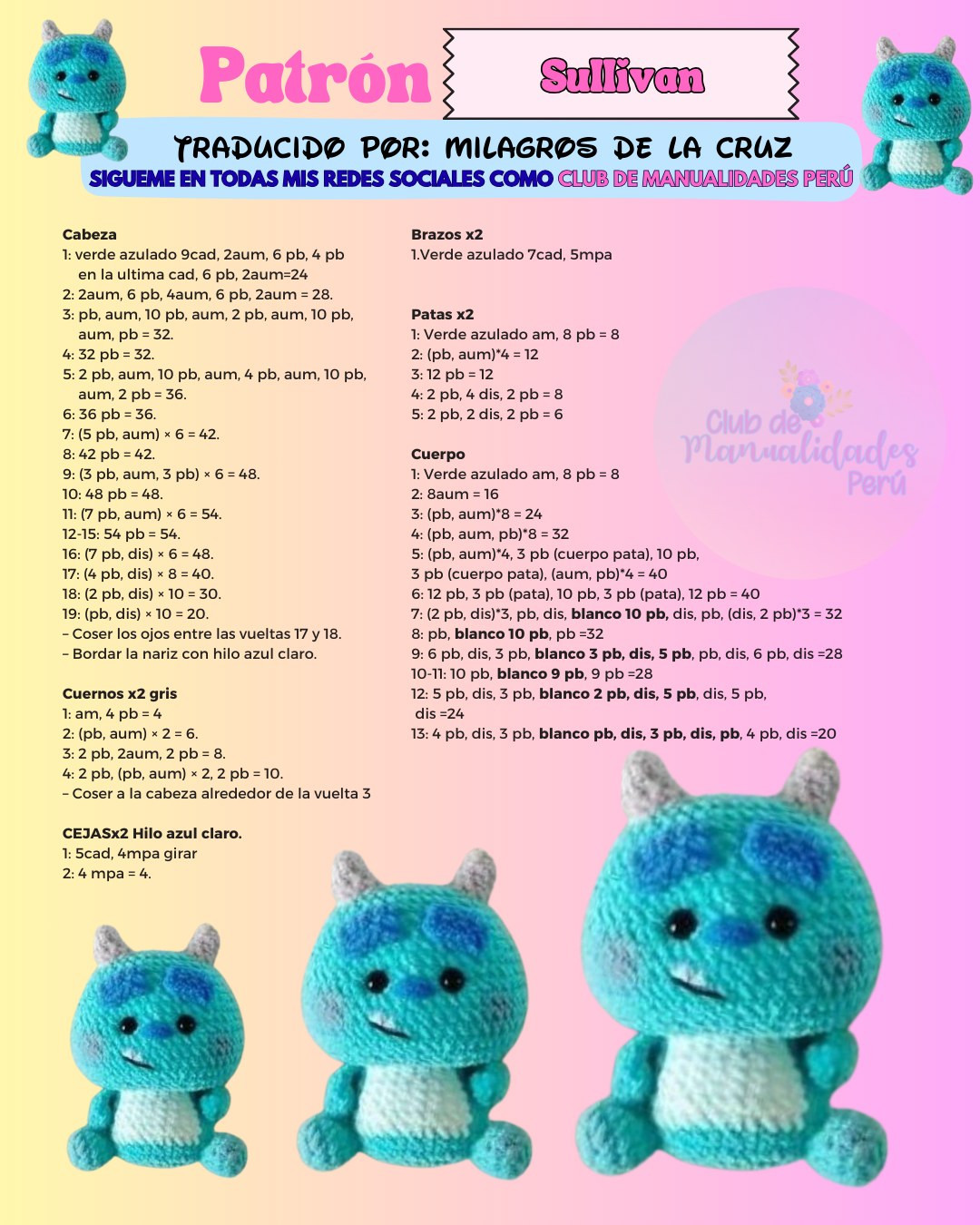 Patrón Amigurumi Sullivan: Guía de Crochet para Búho Azul con Manchas