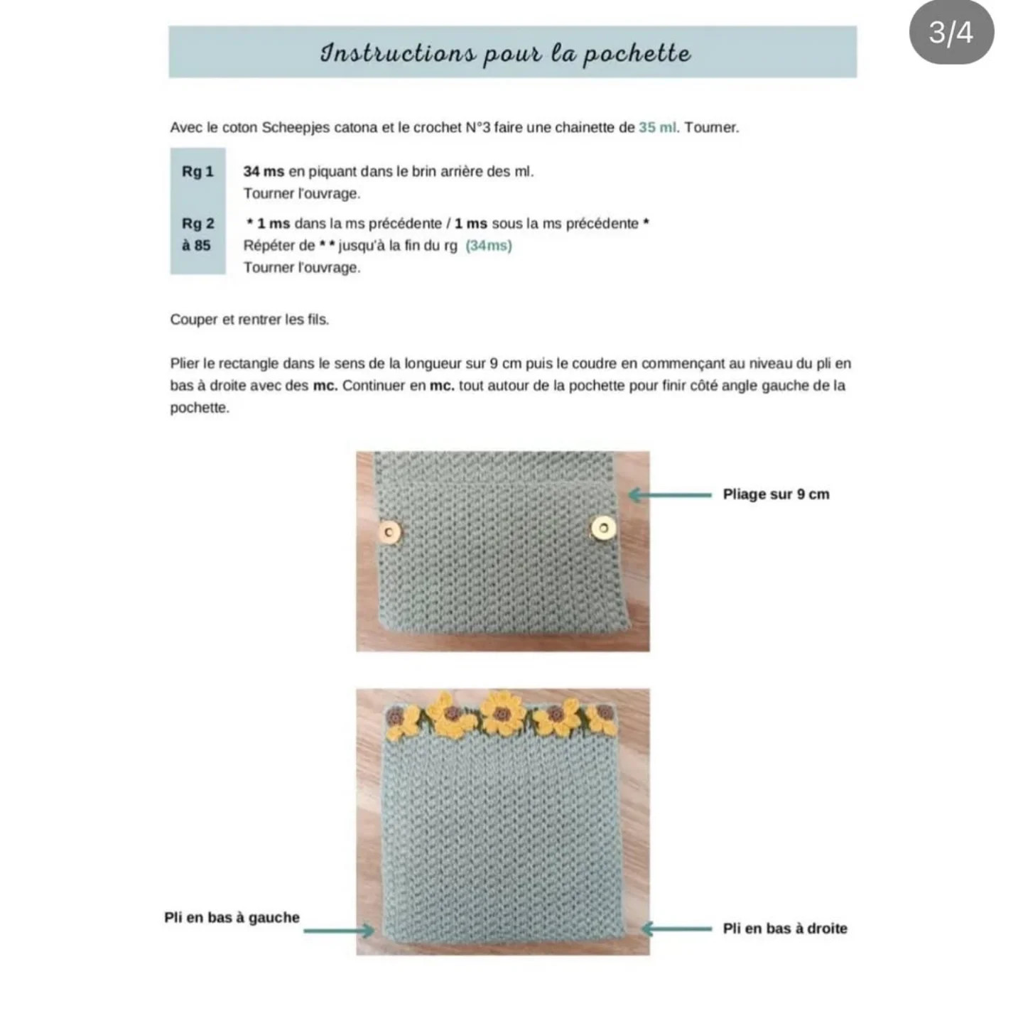Patron au crochet Pochette fleurs sauvages