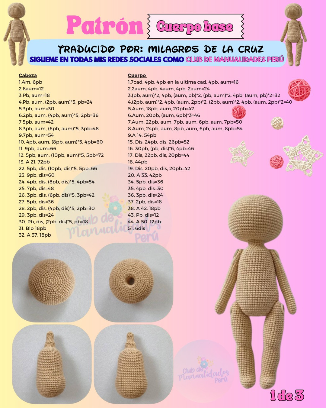 Patrón Cuerpo base para Amigurumi: Guía completa de tejido paso a paso en español