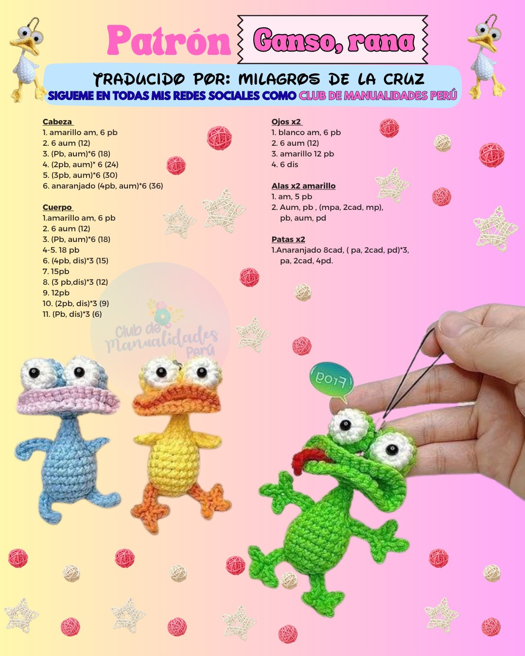 Patrón de Amigurumi: Ganso y Rana - Tutorial de Crochet
