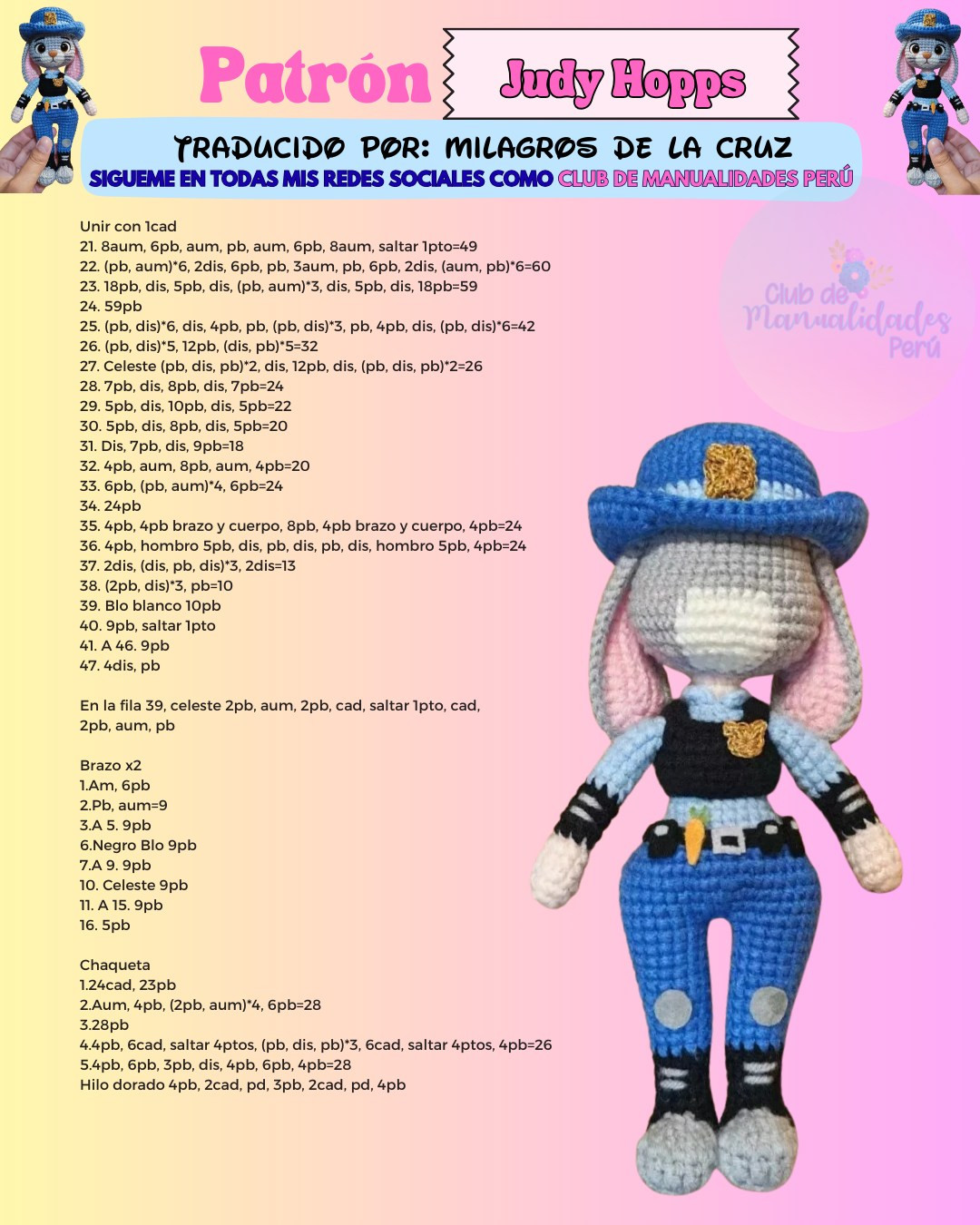 Patrón de Amigurumi Judy Hopps: Búní Cops en Tejido a Crochet con Instrucciones Detalladas