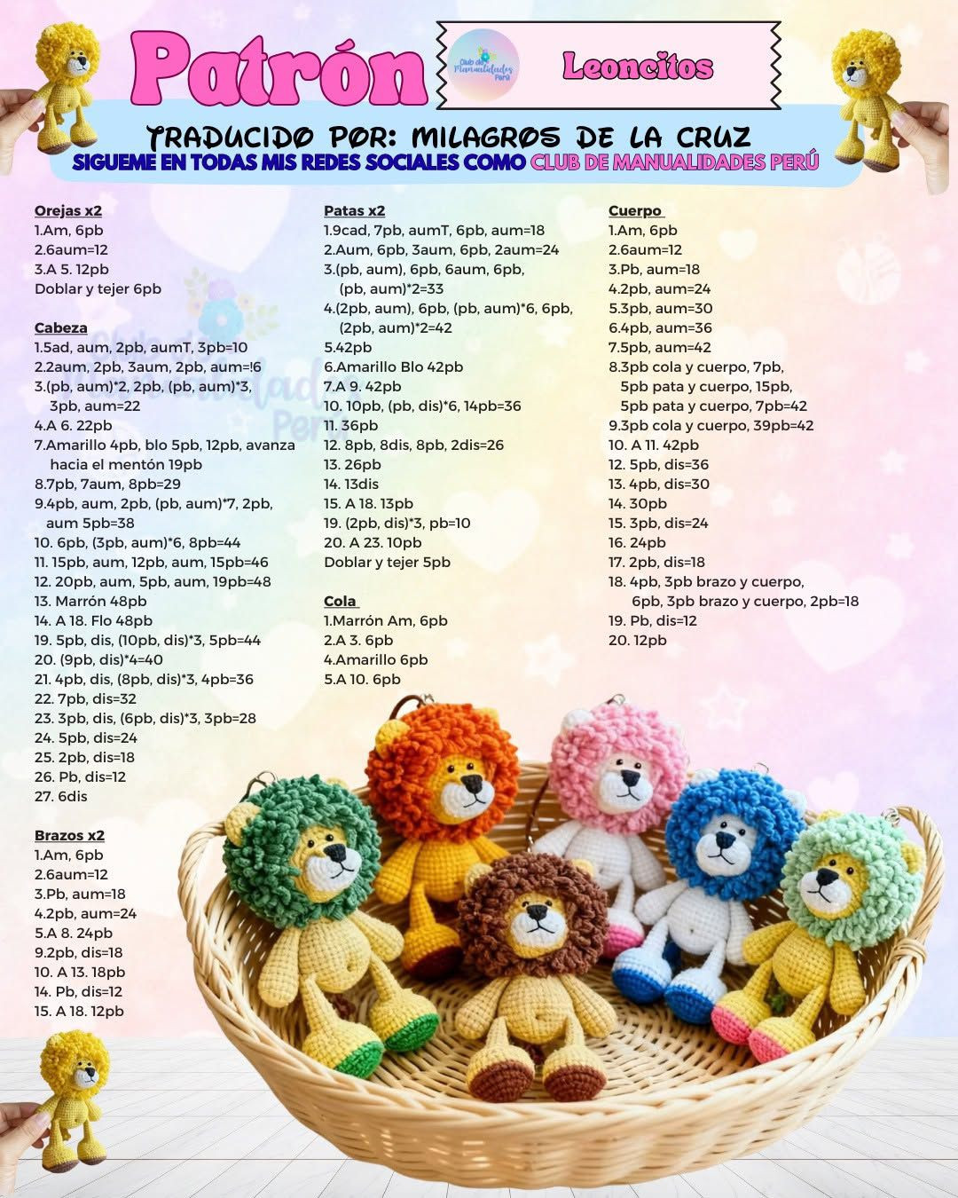 Patrón de Amigurumi León Colorido (Leoncitos) - Guía paso a paso