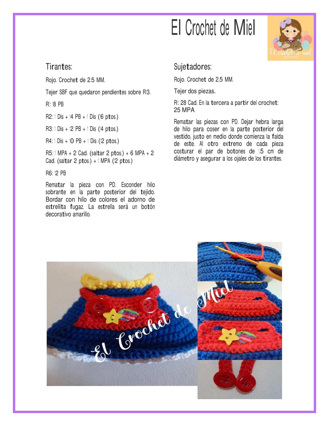 Patrón de Amigurumi Rainbow Brite con pelo rizado y vestido arcoíris