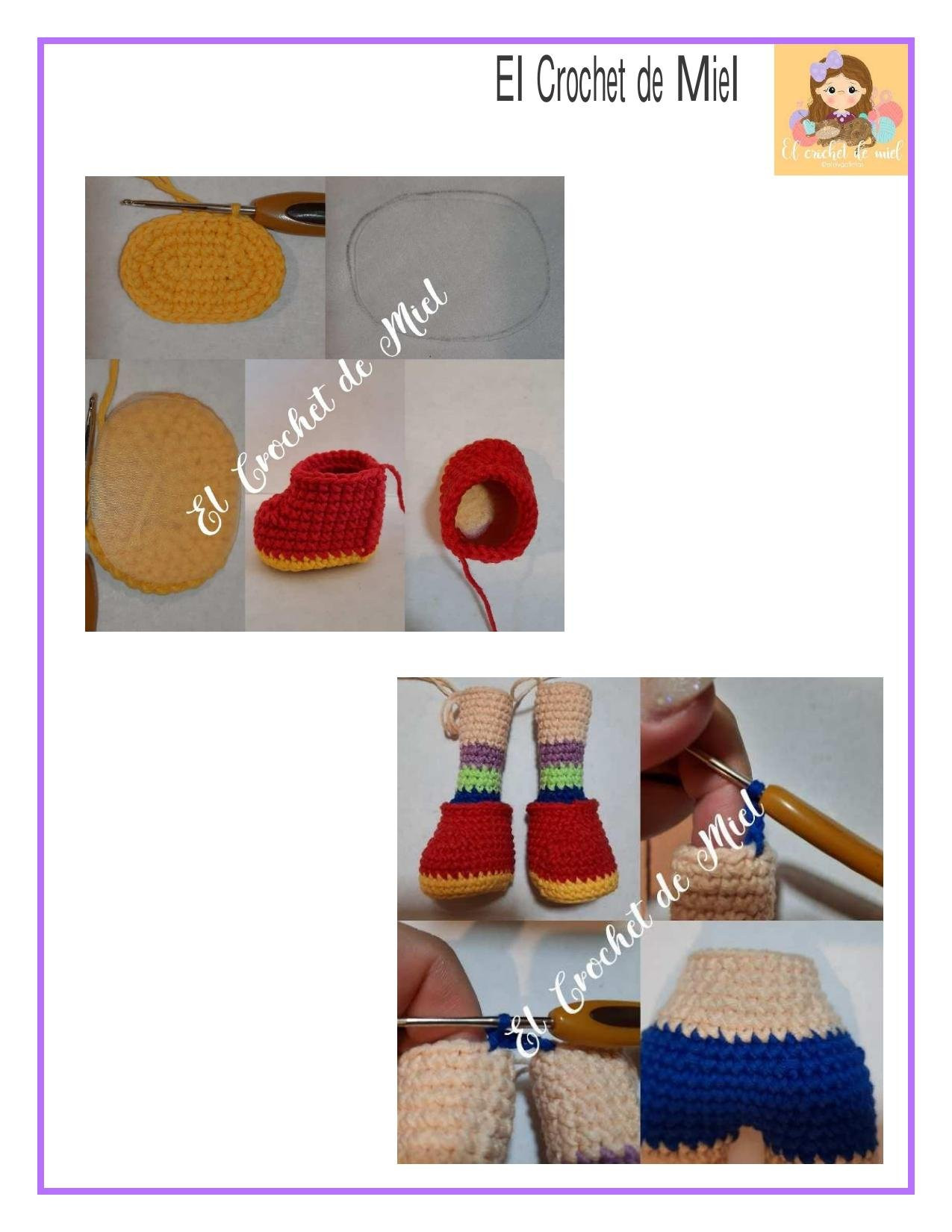 Patrón de Amigurumi Rainbow Brite con pelo rizado y vestido arcoíris