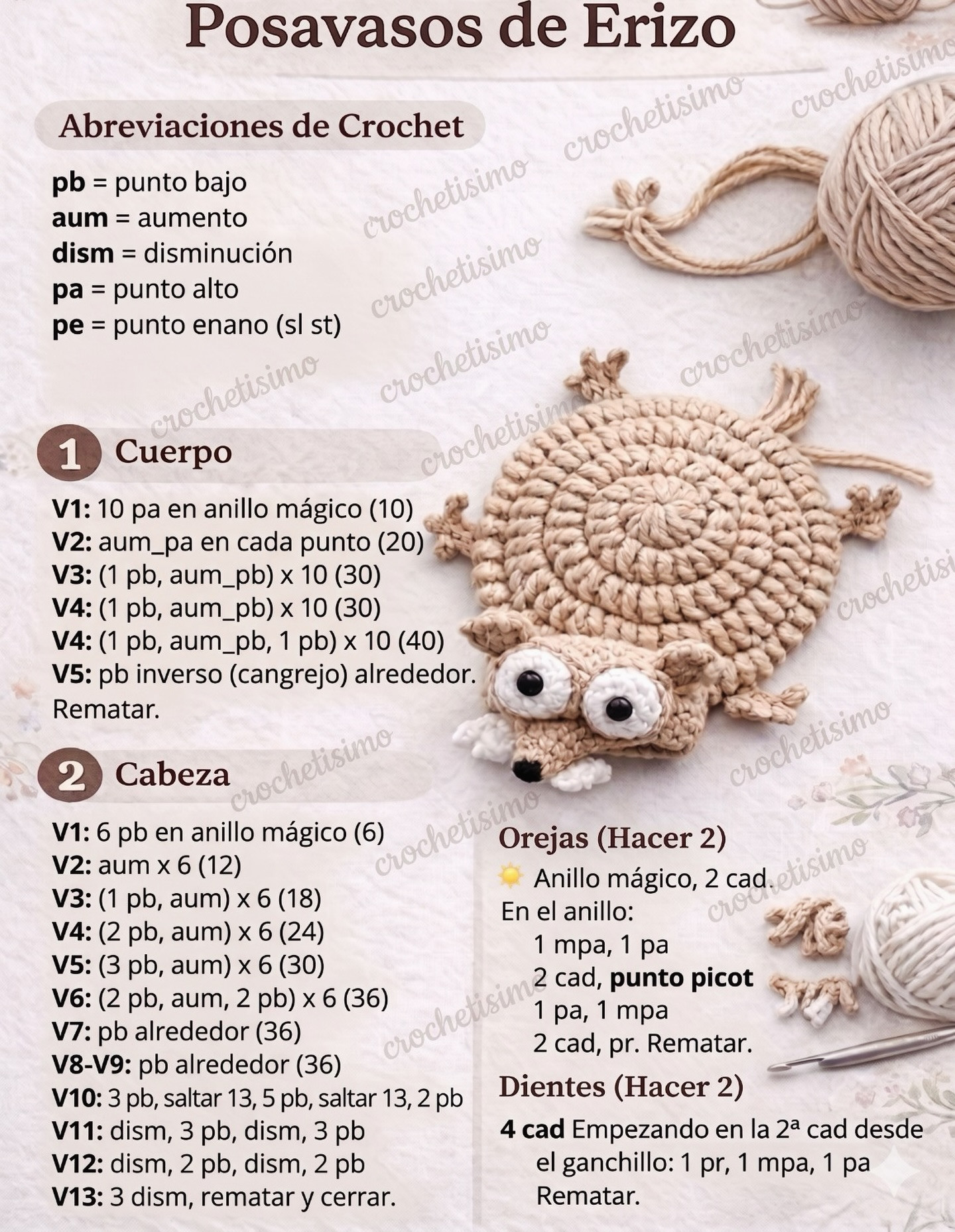 Patrón de Crochet para Posavasos de Erizo: Tutorial Paso a Paso con Abreviaciones