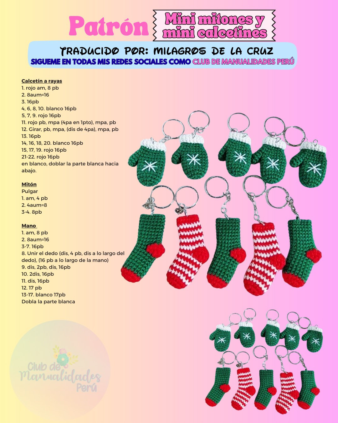 Patrón de Mini Guantes y Calcetines Navideños para Llaveros Amigurumi