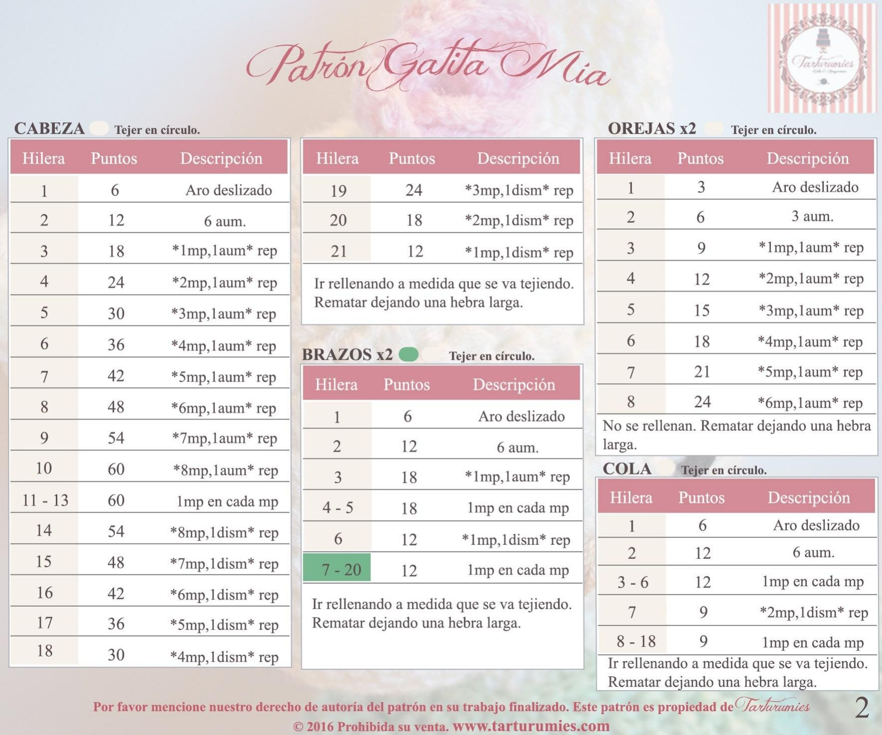 Patrón Gatita Mia - Tutorial completo de amigurumi gato blanco con suéter verde y flor rosa