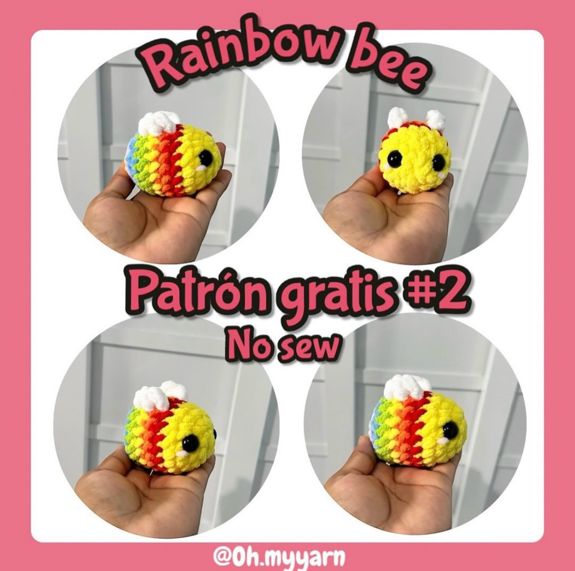 Patrón gratis de mini abeja arcoíris amigurumi sin coser