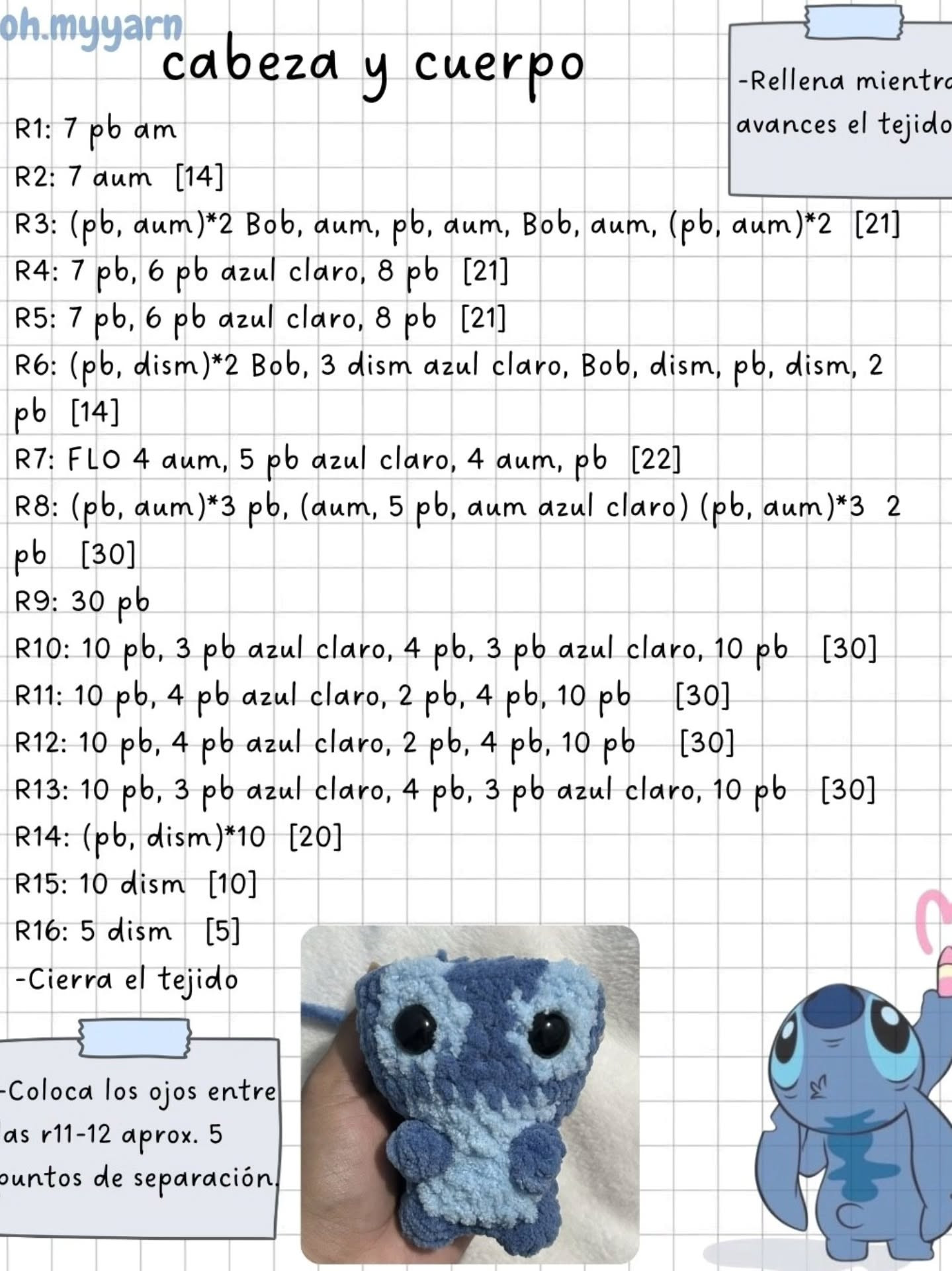 Patrón gratis de Stitch amigurumi sin costuras con chenille grueso