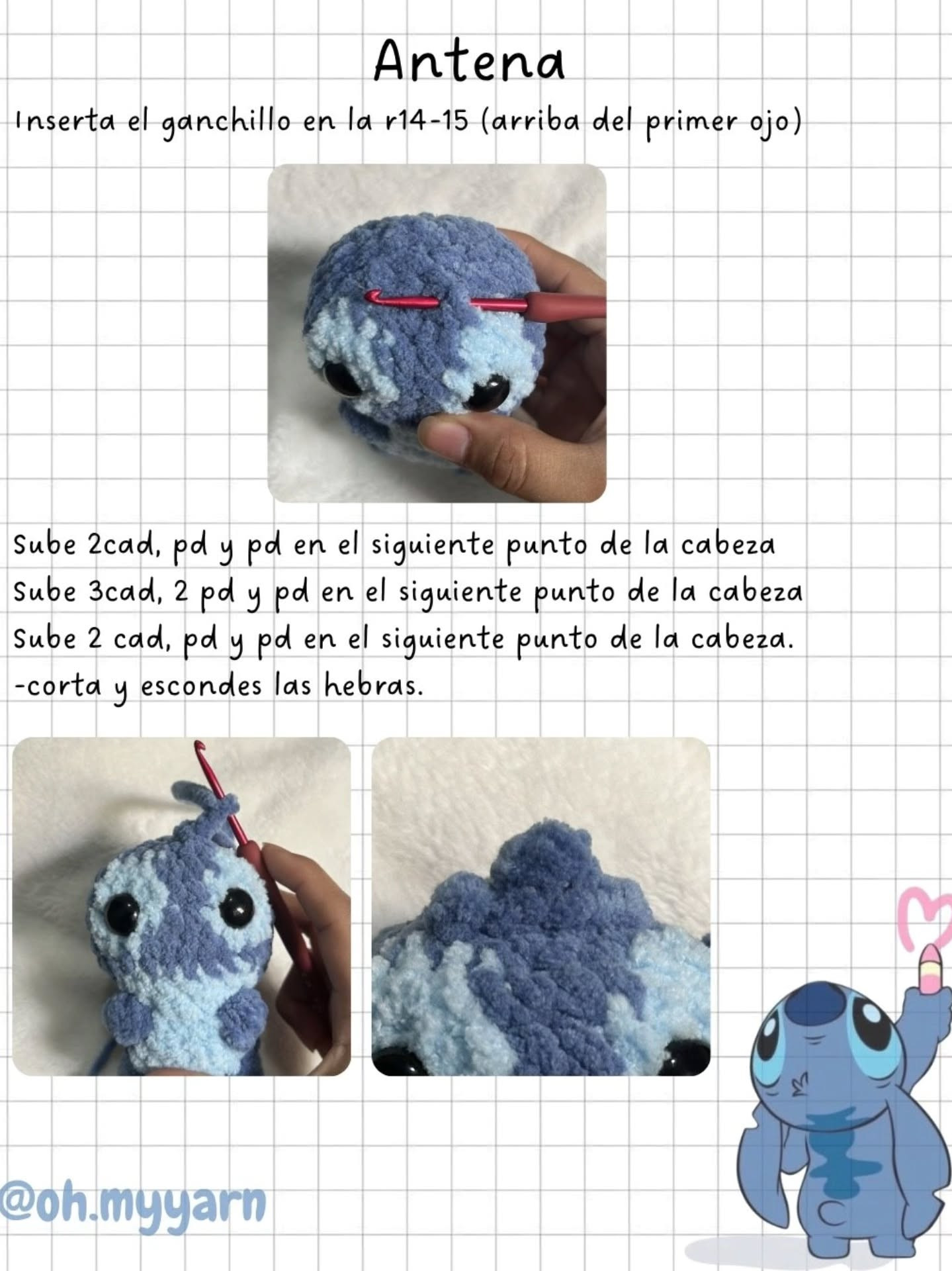 Patrón gratis de Stitch amigurumi sin costuras con chenille grueso