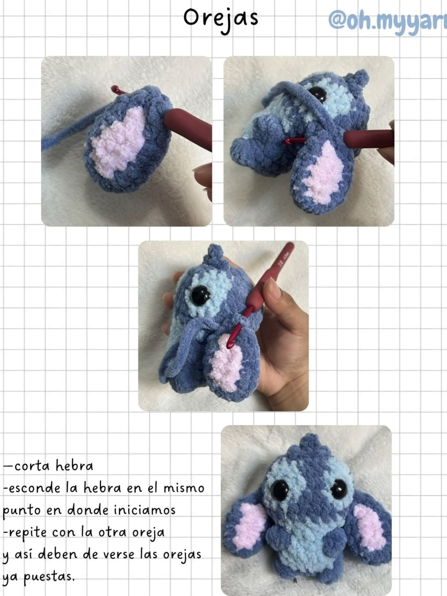 Patrón gratis de Stitch amigurumi sin costuras con chenille grueso