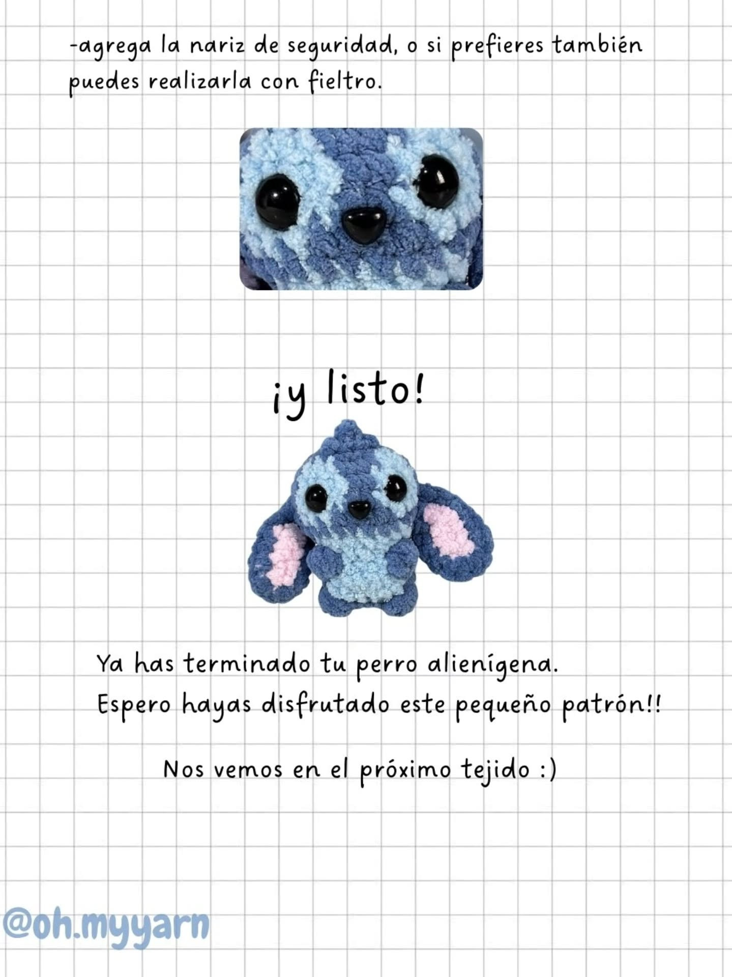 Patrón gratis de Stitch amigurumi sin costuras con chenille grueso