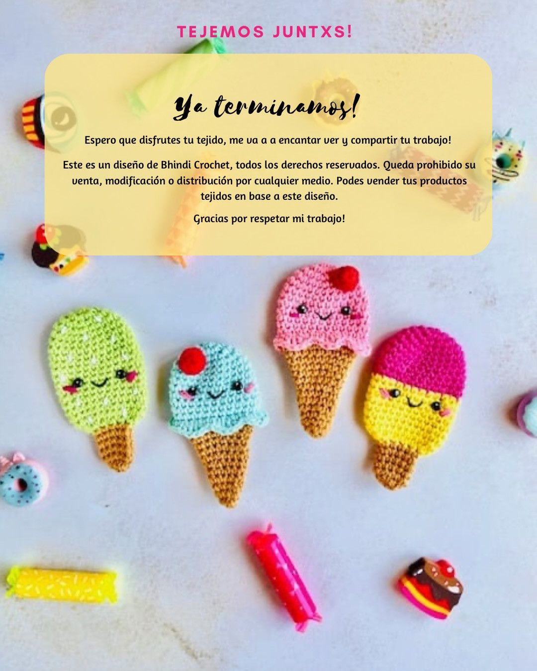 Patrón Gratis: Heladitos de Móc Len (Paleta y Cucurucho) - Guía Paso a Paso Tejemos Juntxs