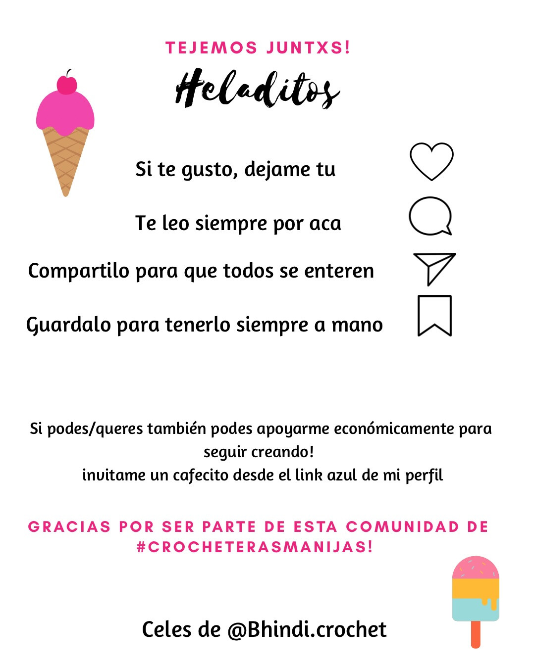 Patrón Gratis: Heladitos de Móc Len (Paleta y Cucurucho) - Guía Paso a Paso Tejemos Juntxs