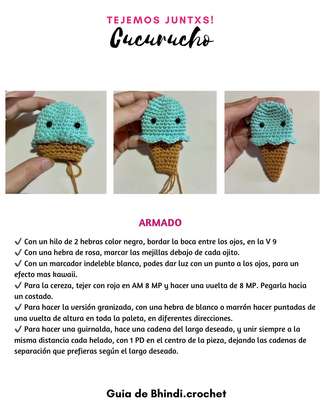 Patrón Gratis: Heladitos de Móc Len (Paleta y Cucurucho) - Guía Paso a Paso Tejemos Juntxs