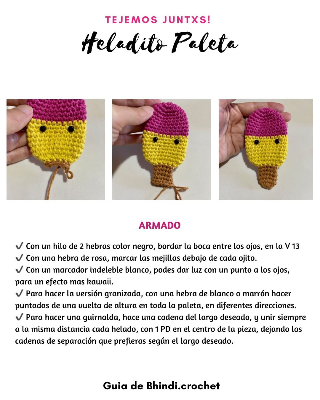 Patrón Gratis: Heladitos de Móc Len (Paleta y Cucurucho) - Guía Paso a Paso Tejemos Juntxs