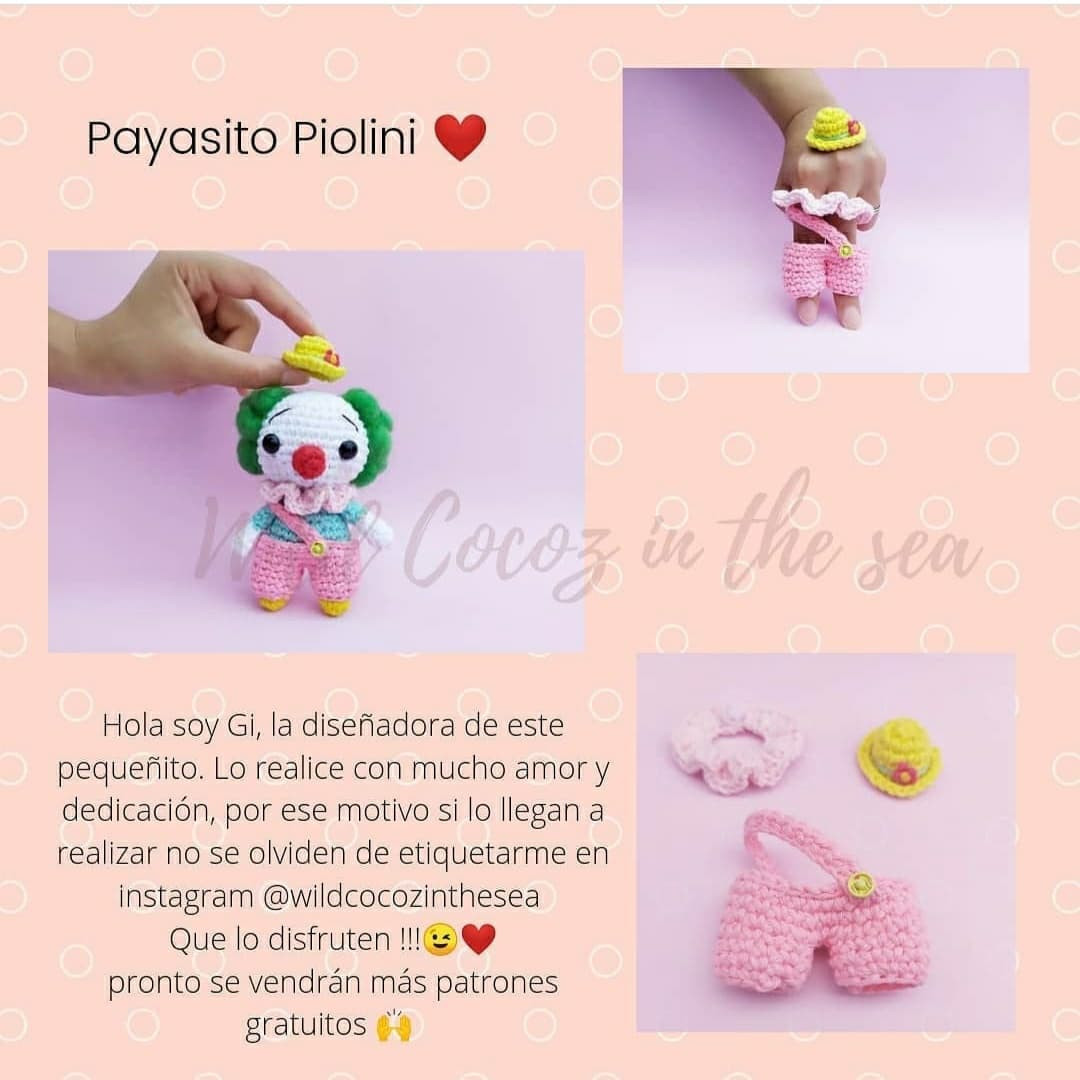 Patrón Gratuito Amigurumi Payasito Piolini: Guía de Tejer Búfete con Sombrero Amarillo y Pantalones Rosas