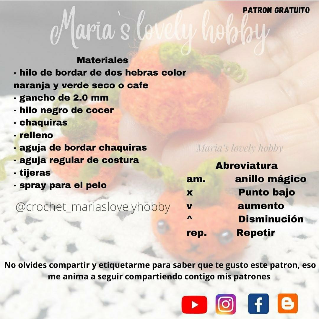 Patrón Gratuito: Calabaza Amigurumi Pequeña de Halloween con Tallo y Carita
