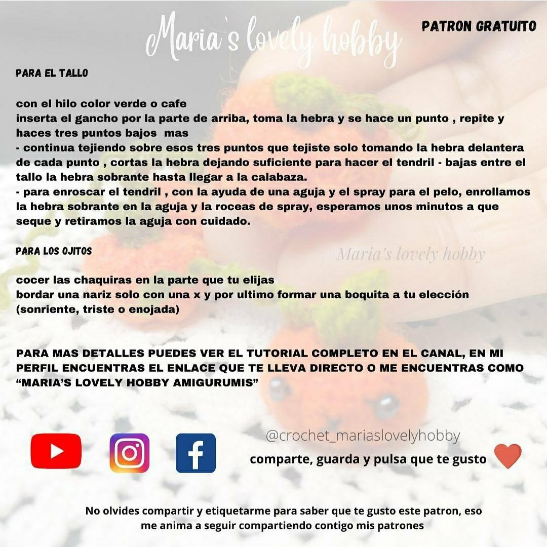 Patrón Gratuito: Calabaza Amigurumi Pequeña de Halloween con Tallo y Carita