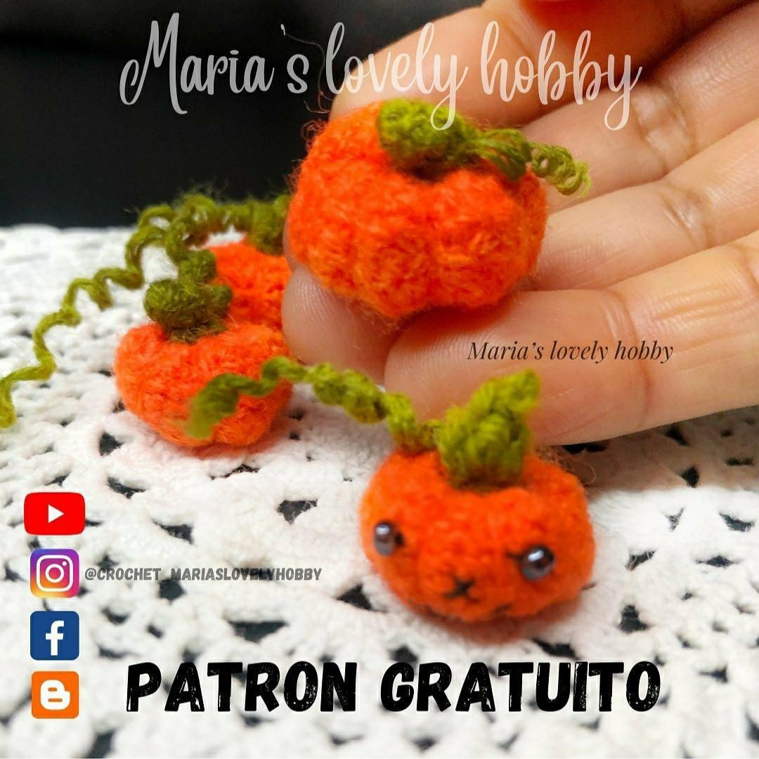 Patrón Gratuito: Calabaza Amigurumi Pequeña de Halloween con Tallo y Carita