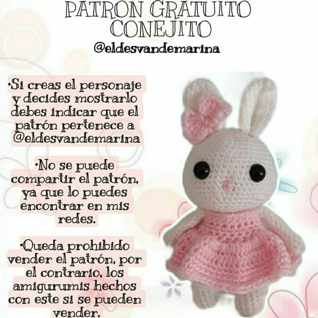 Patrón Gratuito Conejito Amigurumi - Búp bê thỏ mặc váy hồng