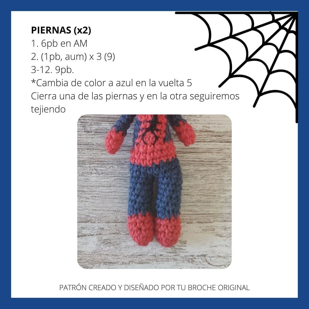 Patrón Gratuito de Amigurumi Spider-Man: Búp bê nhện màu đỏ và xanh với hướng dẫn chi tiết