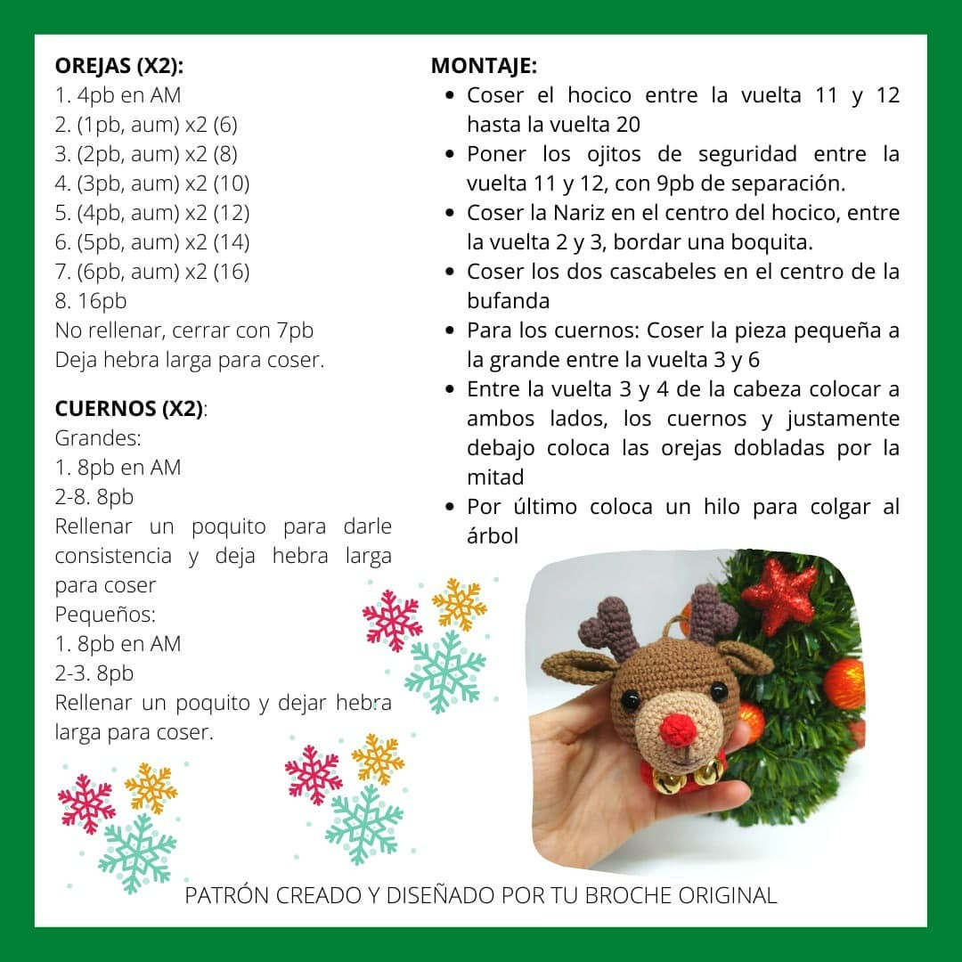 Patrón Gratuito de Ciervo Rudolph Amigurumi para Decoración de Navidad con Cascabeles