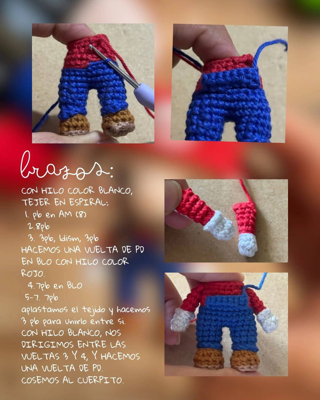 Patrón Gratuito de Crochet: Amigurumi Mario Bros con Hilo Cotton y Chenille