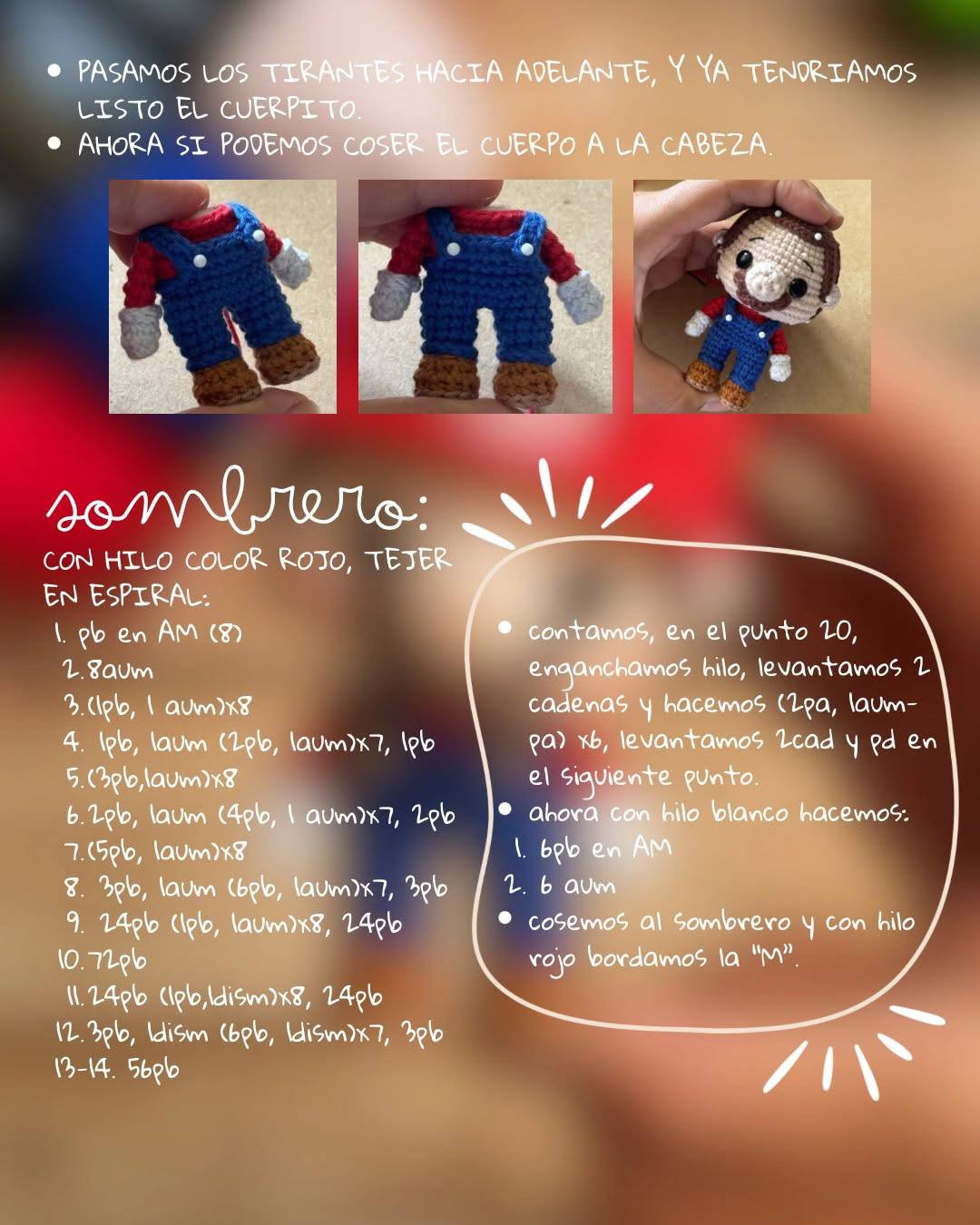 Patrón Gratuito de Crochet: Amigurumi Mario Bros con Hilo Cotton y Chenille