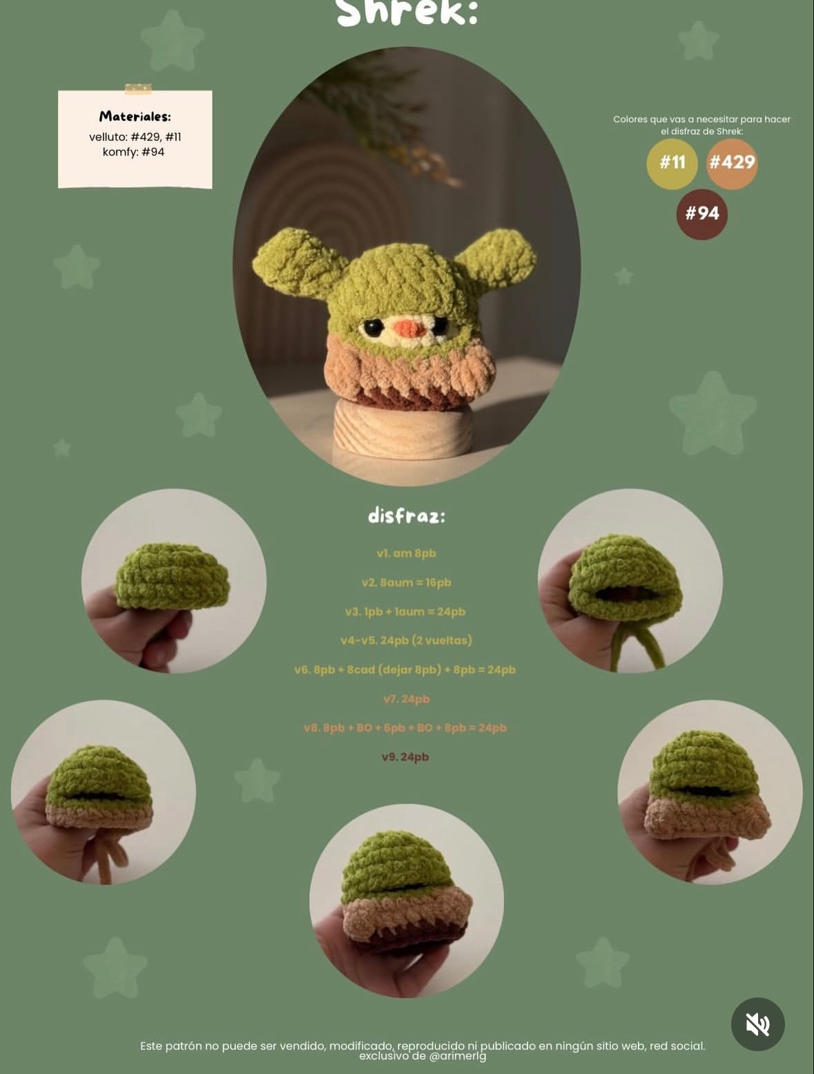 Patrón Gratuito de Crochet: Disfraces Shrek para Mini Pollitos