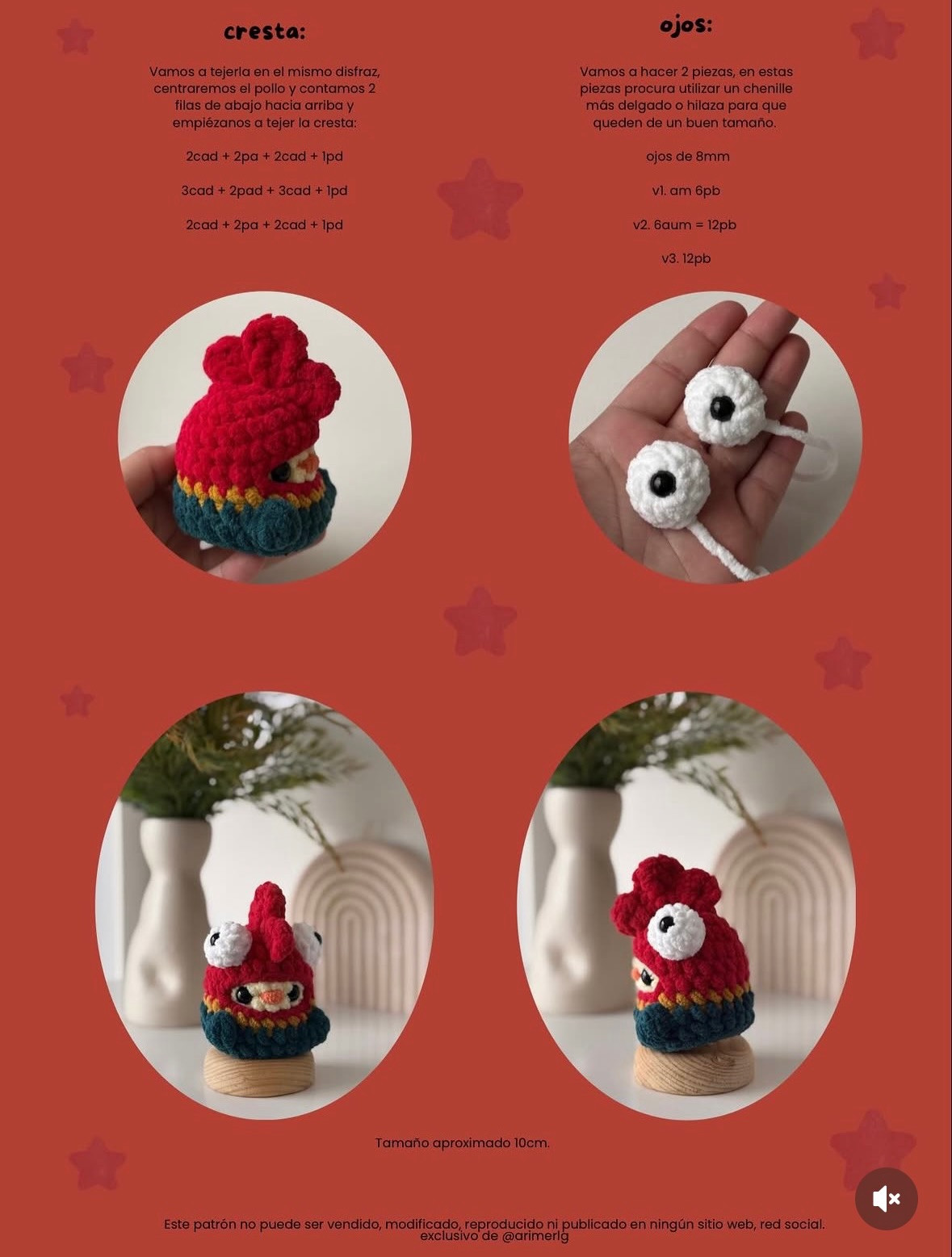 Patrón gratuito de crochet para disfraz de Heihei de Moana