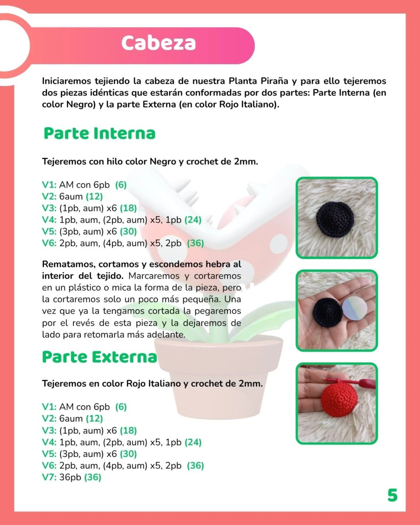 Patrón Gratuito de Crochet Planta Piraña: Guía Completa con Materiales e Instrucciones Paso a Paso