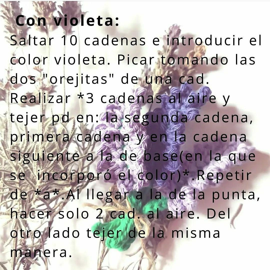 Patrón gratuito de lavanda tejida a crochet con hilo de algodón, tutorial paso a paso en español