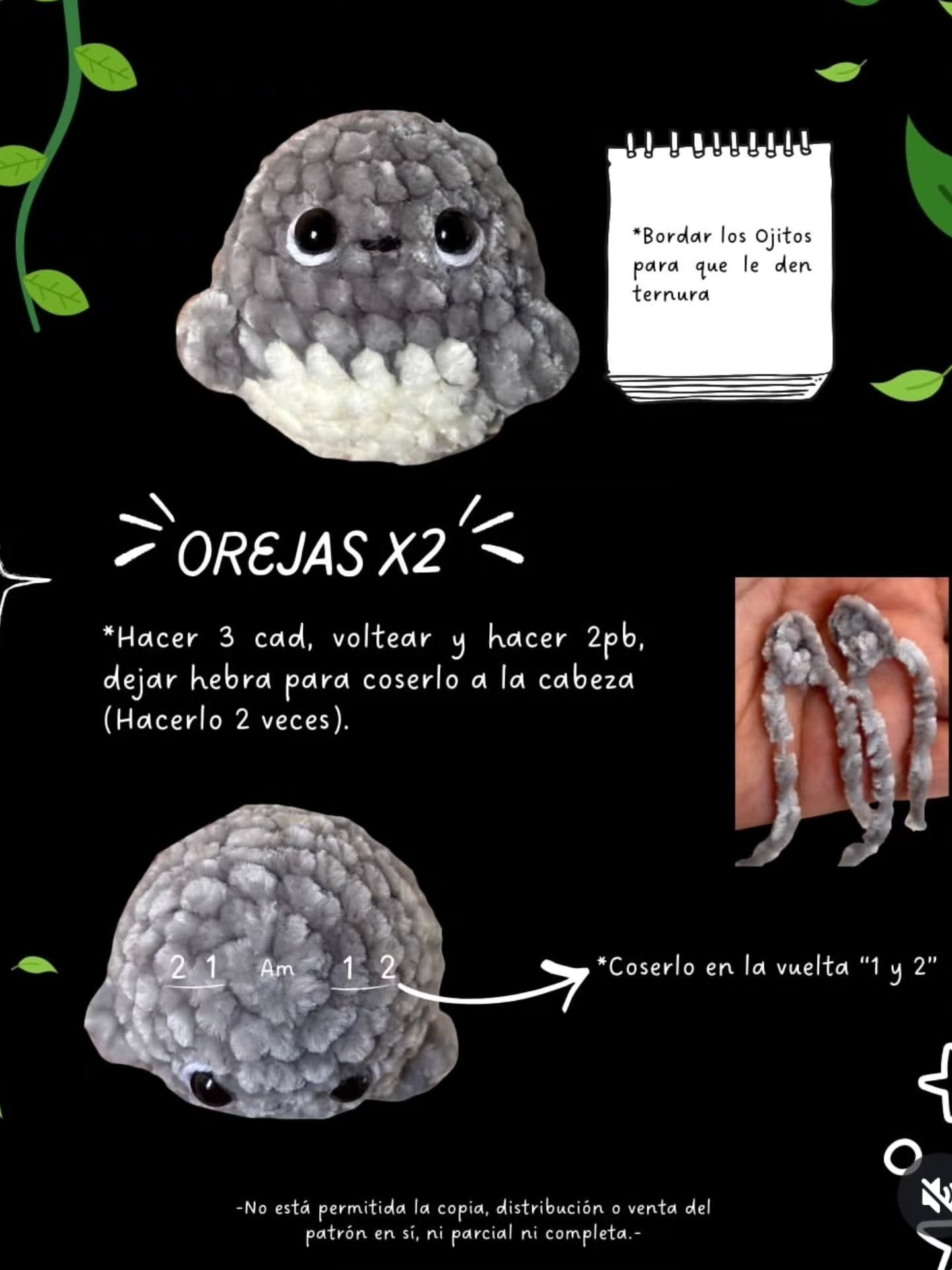 Patrón gratuito de Totoro Amigurumi en Chenille, llavero gris y crema con instrucciones paso a paso