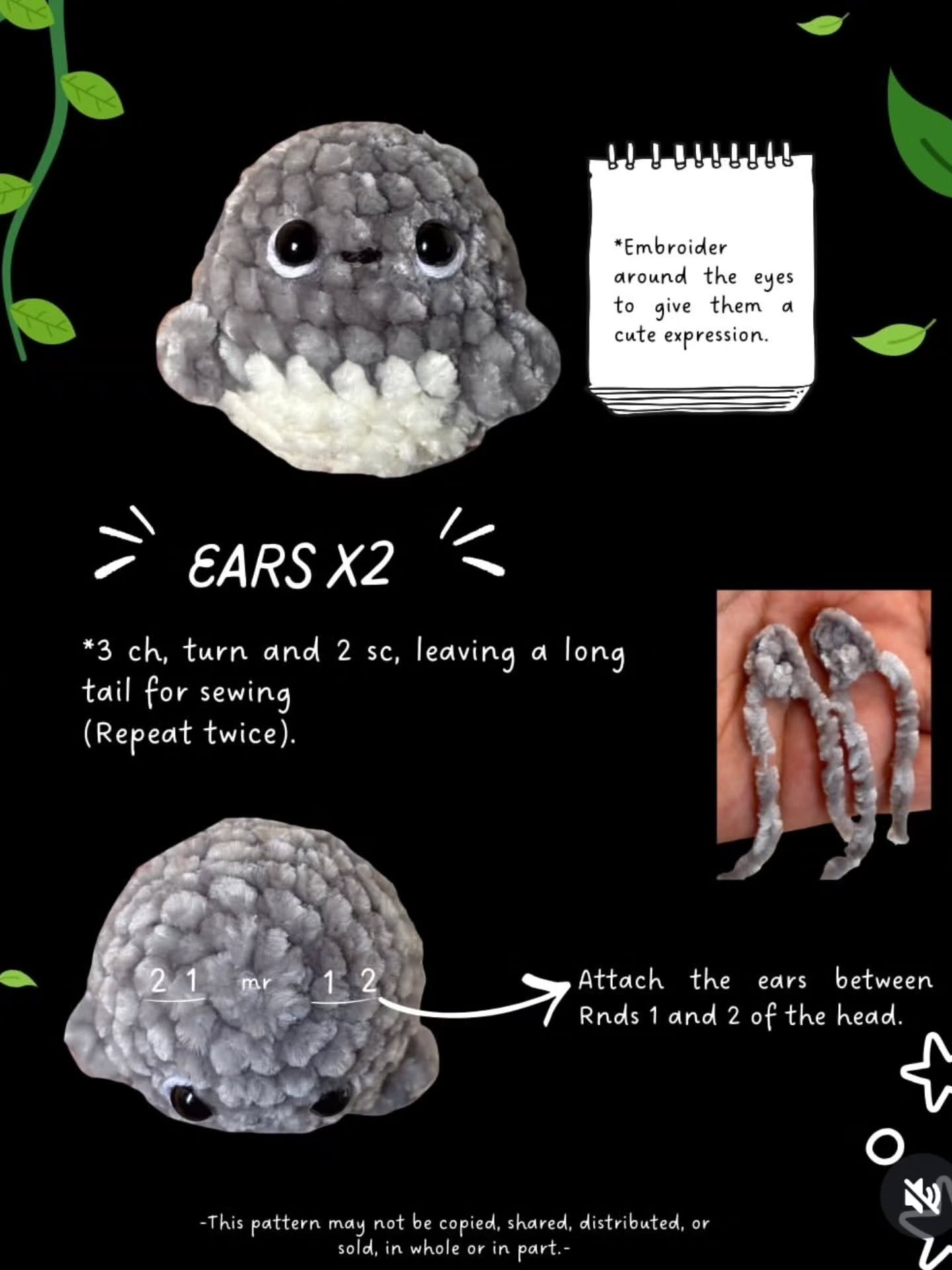 Patrón gratuito de Totoro Amigurumi en Chenille, llavero gris y crema con instrucciones paso a paso