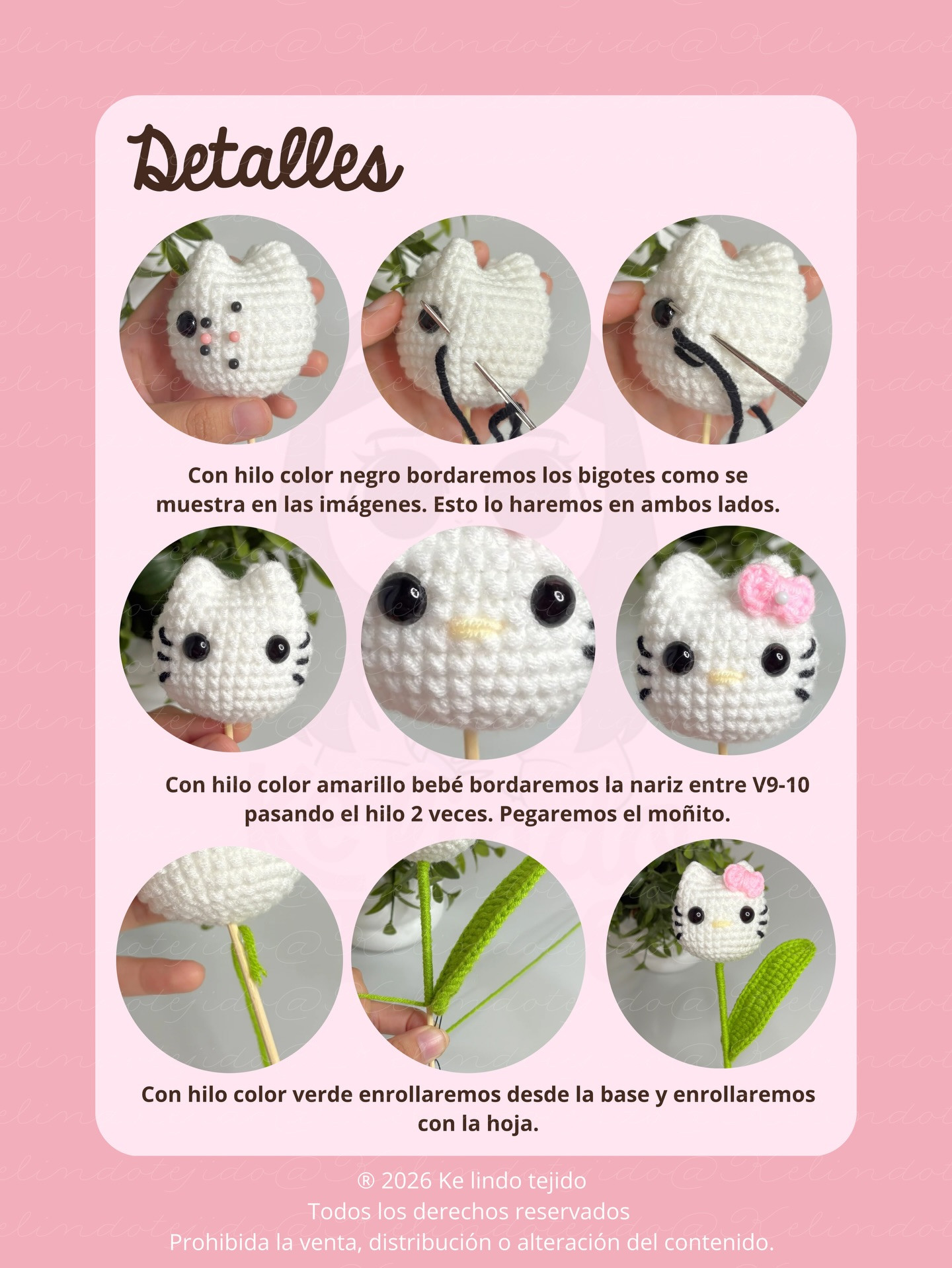 Patrón gratuito de Tulip Kitty: Diseño de amigurumi Hello Kitty en forma de tulipán con instrucciones paso a paso y materiales