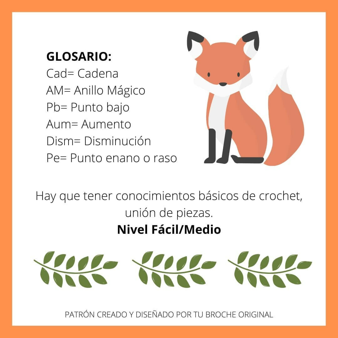Patrón gratuito de zorro amigurumi en naranja, blanco y negro con instrucciones paso a paso